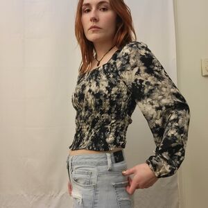 Good Luck Gem Black and Cream Smocked Blouse